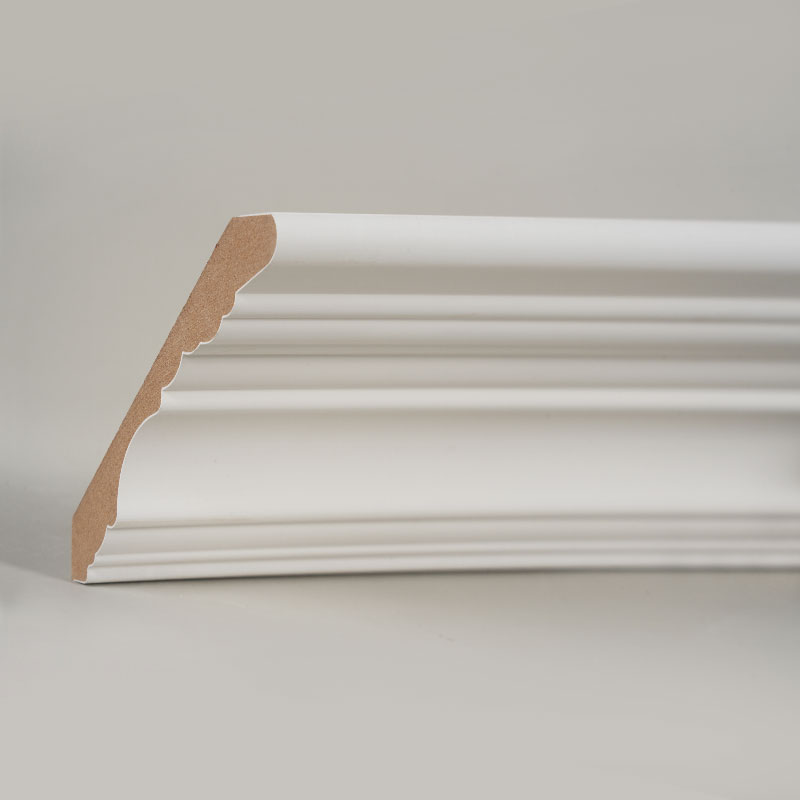 Moldura de Corona MDF (Preparada con Relleno y Blanco Perla) 3/5' x 4 1/2'