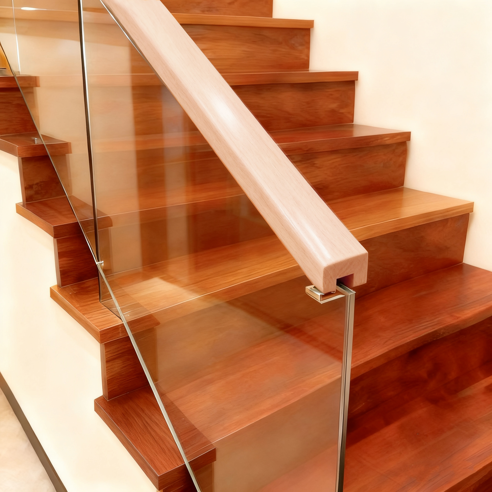 Pasamanos de Escalera de Madera Sólida (Envuelto en PVC) - Color Roble 1 3/7