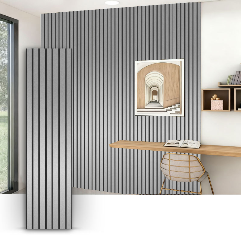 Panel de pared de rejilla/acústica (envuelto en PVC de 3 lados) - color cepillado metálico 2400/2700mm x 600mm