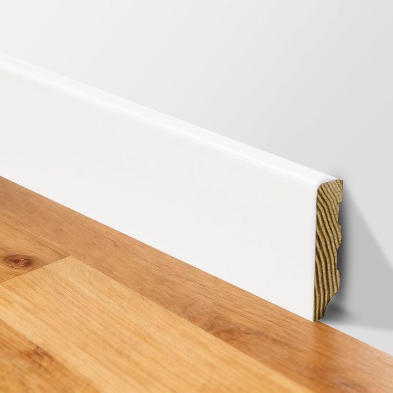 Rodapié de Madera de Pino (Imprimado y Pintado con Relleno) - Blanco 1/2